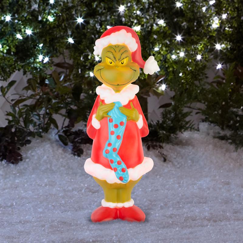 Dr. Seuss Incandescent White Grinch with Stocking 24 in. Blow Mold