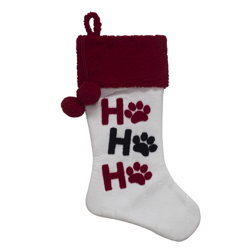 Dyno Red/White Ho Ho Ho Paw Prints Christmas Stocking 20 in., Pack of 12