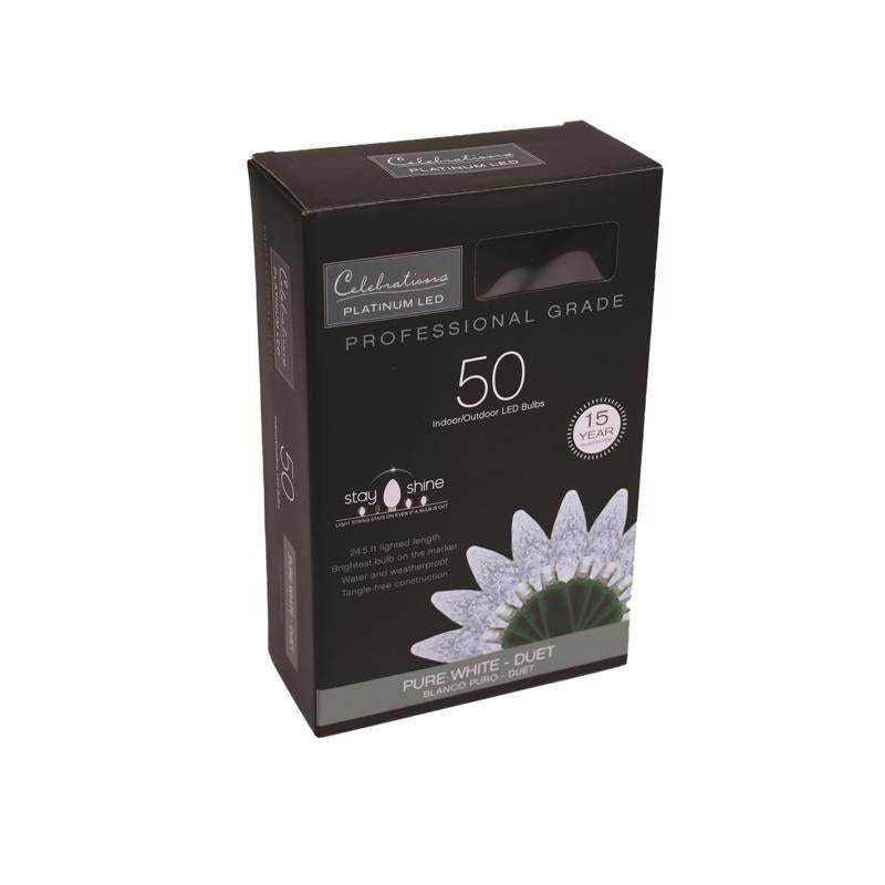 Celebrations Platinum LED C6 Pure White Duet 50 ct String Christmas Lights 25 ft.