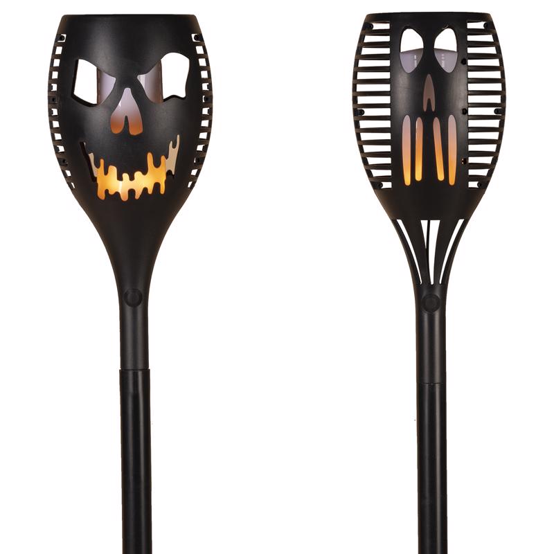 Gerson Orange 31 in. LED Solar Scary Pumpkin Face Torch Pathway Decor, Pack of 9