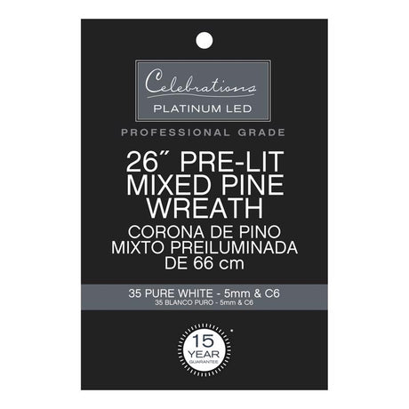 Celebrations Platinum 26 in. D LED Prelit Pure White Pine Wreath, Pack of 4