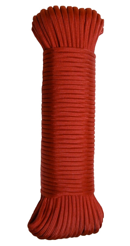 Lehigh NPC5503250R Paracord, 5/32 in Dia, 50 ft L, 110 lb Working Load, Nylon, Red