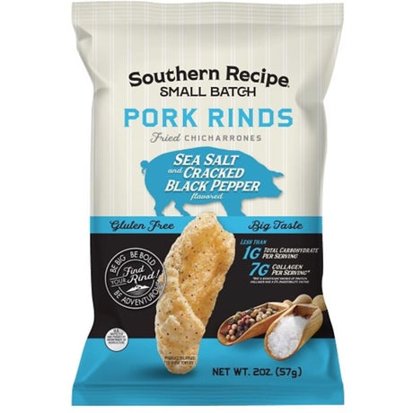 Rudolph Pork Rind Sea Salt and Cracked Pepper Snack 2 oz Bagged, Pack of 6