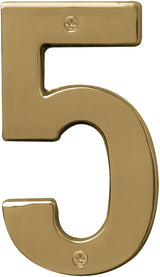 Hy-Ko Prestige Series BR-51PB/5 House Number, Character: 5, 5 in H Character, Brass Character, Solid Brass, Pack of 3
