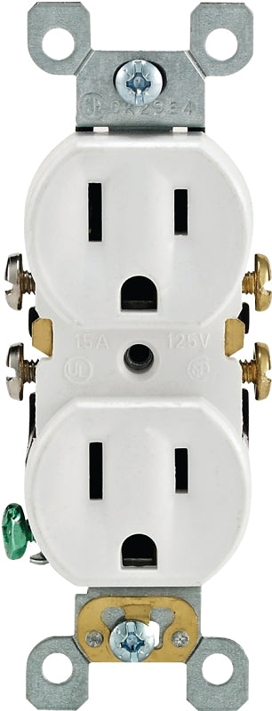 Leviton 304-05320-0SW Duplex Receptacle, 2 -Pole, 15 A, 125 V, Push-In, Side Wiring, NEMA: 5-15R, White