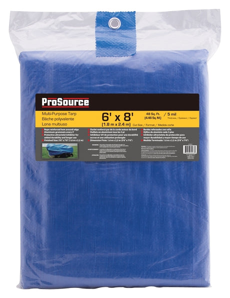 ProSource T0608BB90 Tarpaulin, 8 ft L, 6 ft W, 5 mil Thick, Polyethylene, Blue