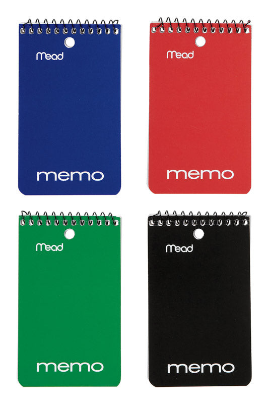 Mead 3 in. W X 5 in. L Wide Ruled Spiral Assorted Memo Book, Pack of 12