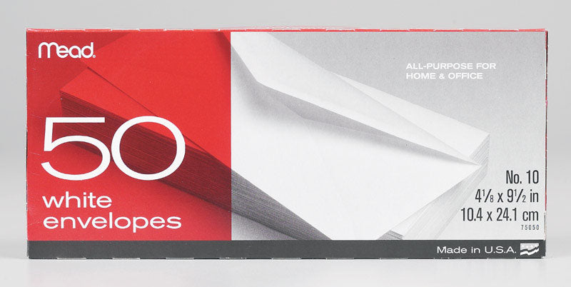 Mead 9.5 in. W X 4.12 in. L No. 10 White Envelopes 50 pk, Pack of 24