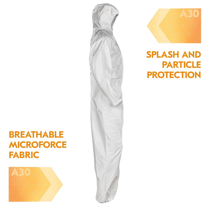 KleenGuard A30 46114 Coveralls, XL, Polypropylene, White