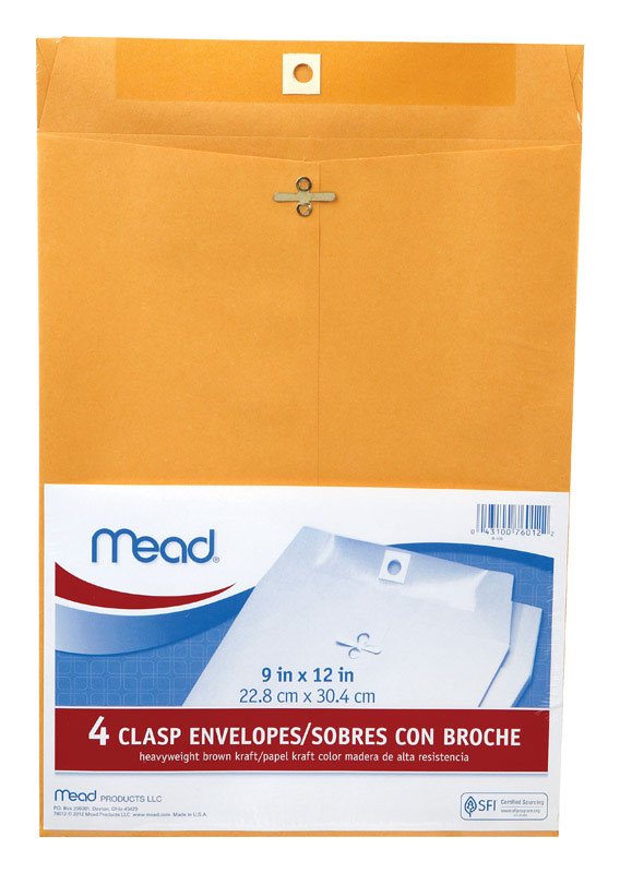 Mead 9 in. W X 12 in. L Other Brown Envelopes 4 pk, Pack of 12