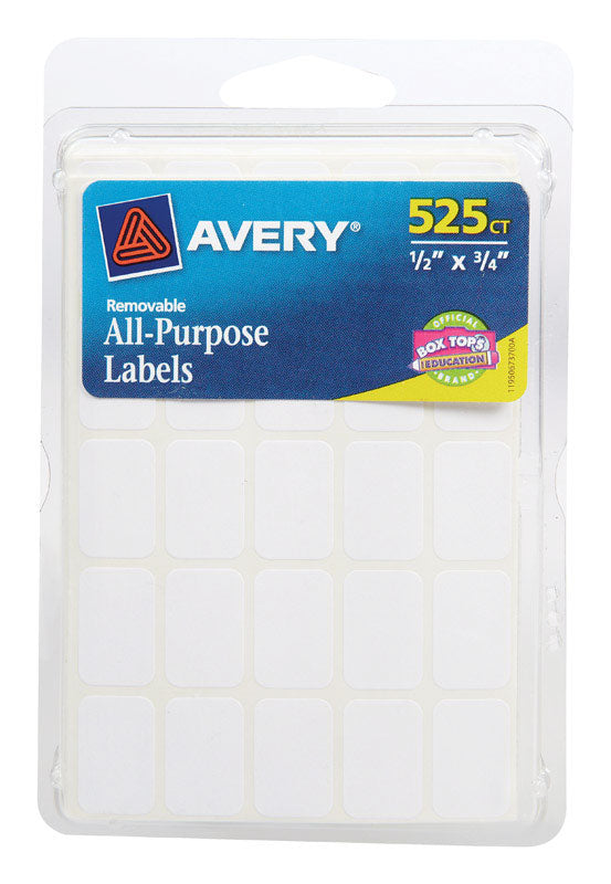 Avery 1/2 in. H X 3/4 in. W Rectangular White Labels 525 pk, Pack of 6