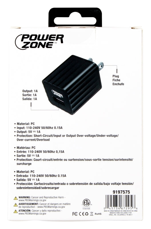 PowerZone KL-50100A USB Wall Charger, Black