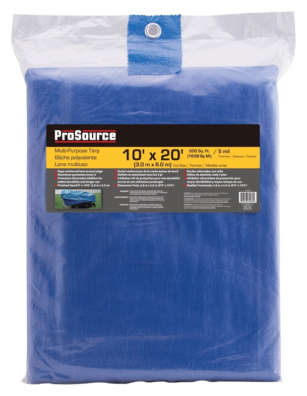 ProSource T1020BB90 Tarpaulin, 20 ft L, 10 ft W, 5 mil Thick, Polyethylene, Blue