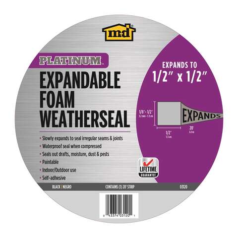 M-D Building Products Platinum Black Foam Waterproof Weatherseal For Multi-Purpose 20 ft. L X 0.5 in