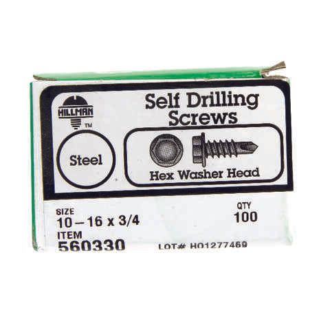 Hillman No. 10-16 X 3/4 in. L Hex Washer Head Self- Drilling Screws 100 pk