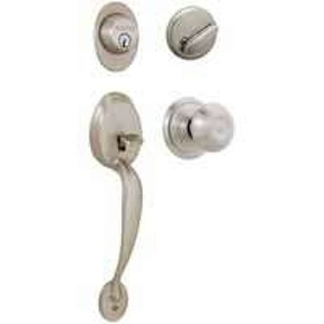 Schlage F60PLYGEO619 Combination Lockset, Mechanical Lock, Knob Handle, Round Design, Satin Nickel, 1 Grade, Metal