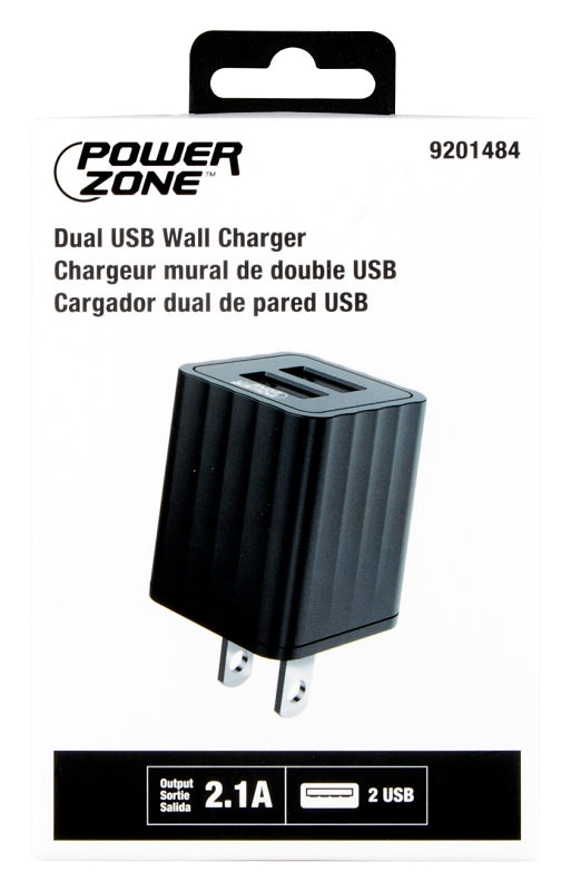 PowerZone KL-50210A Dual USB Wall Charger, Black