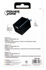 PowerZone KL-50210A Dual USB Wall Charger, Black