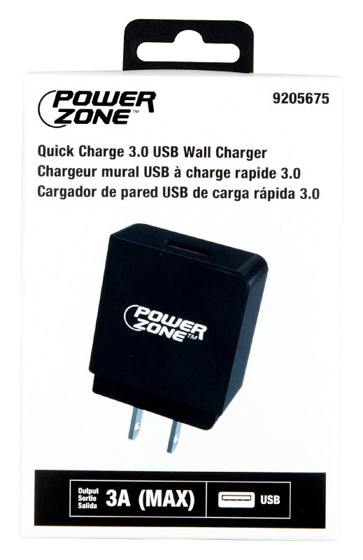 PowerZone KL-551A Quick Charge 3.0 USB Wall Charger, Black