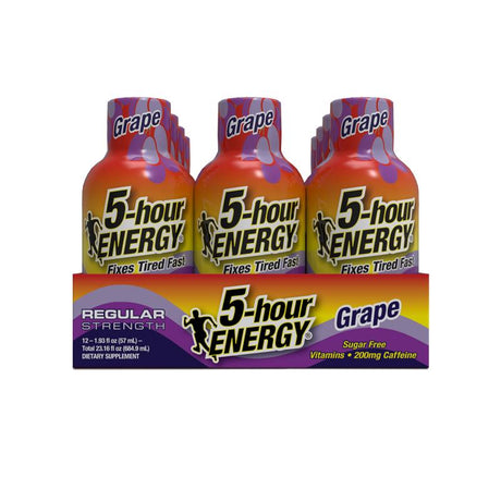 5-hour Energy Regular Strength Sugar Free Grape Energy Shot 1.93 oz, Pack of 12