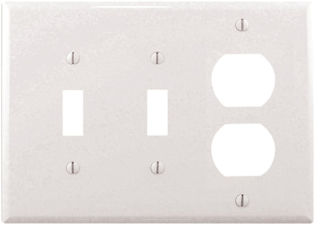 Eaton Wiring Devices PJ28W Combination Wallplate, 4-7/8 in L, 6-3/4 in W, Mid, 3-Gang, Polycarbonate, White, High-Gloss