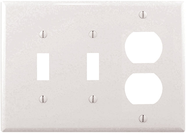 Eaton Wiring Devices PJ28W Combination Wallplate, 4-7/8 in L, 6-3/4 in W, Mid, 3-Gang, Polycarbonate, White, High-Gloss
