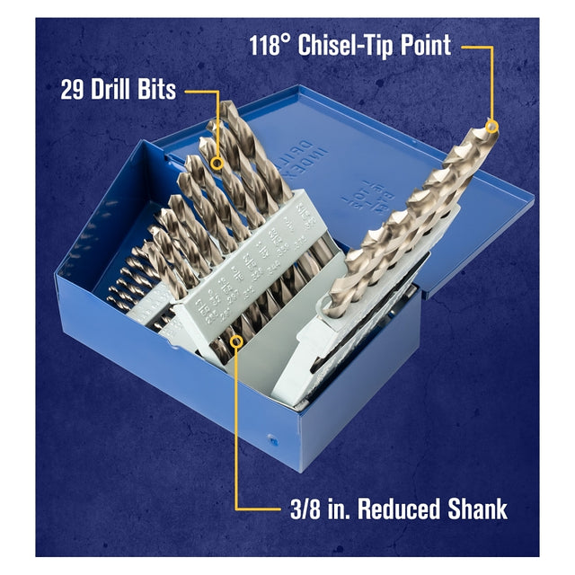 Irwin 60148 Drill Bit Set, Standard, 29-Piece, M2 Steel, Bright