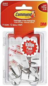 Command 17067-VP Wire Hook, 5/8 in Opening, 0.5 lb, 9-Hook, Plastic, White