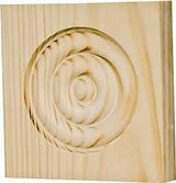 Waddell RTB35OAK Trim Block, 3-3/4 in H, 3-3/4 in W, Rosette Pattern, Oak Wood