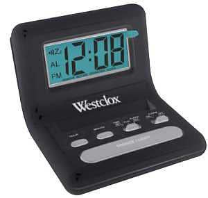 Westclox 47538A Alarm Clock, AAA Battery, LCD Display, Plastic Case, Black Case