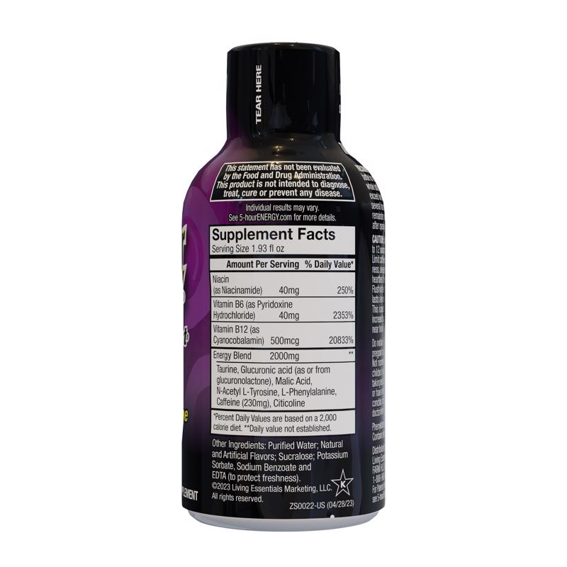 5-hour Energy Extra Strength Sugar Free Grape Energy Shot 1.93 oz, Pack of 12