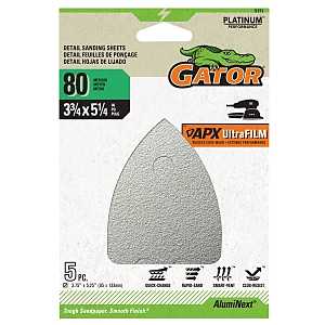 Gator 5171 Mouse Sander Abrasive Sheet, 5-1/4 in L, 3-3/4 in W, Medium, 80 Grit, Aluminum Oxide Abrasive