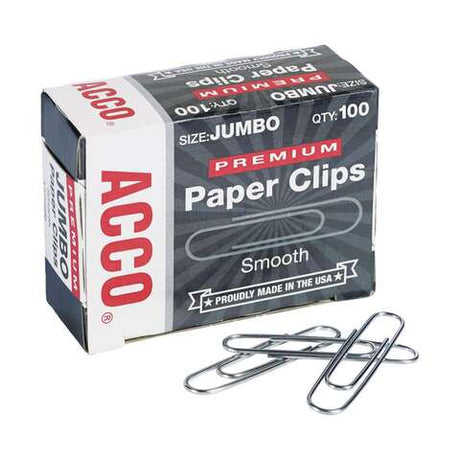 Acco Premium Jumbo Silver Paper Clips 100 pk, Pack of 10