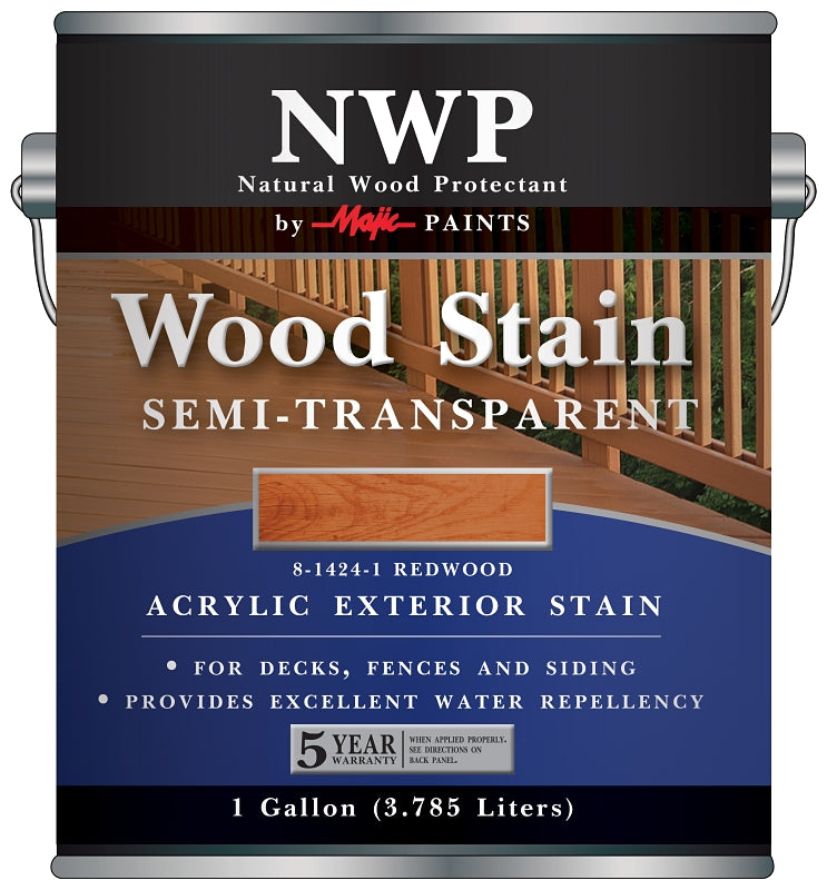 Majic Paints 8-1424-1 Wood Stain, Redwood, Liquid, 1 gal, Can