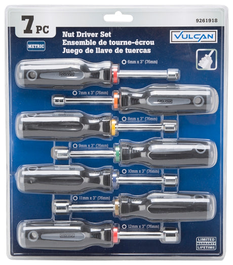 Vulcan SD-SET-4 Nut Driver Set, 7-Piece, Carbon Steel, Chrome, Black & Gray (Handle)