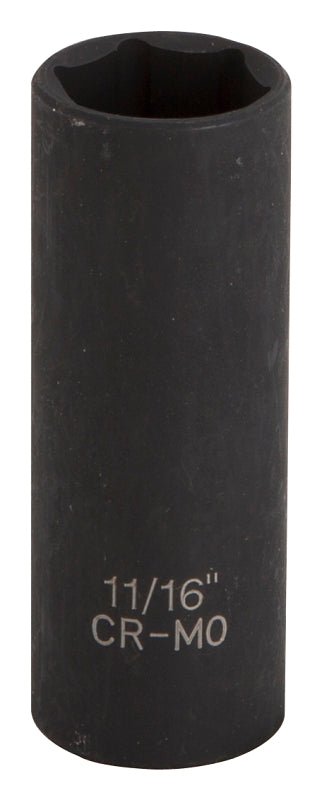 Vulcan MT6580116 Deep Impact Socket, 11/16 in Socket, 3/8 in Drive, Deep Drive, 6-Point, Chrome Molybdenum Steel