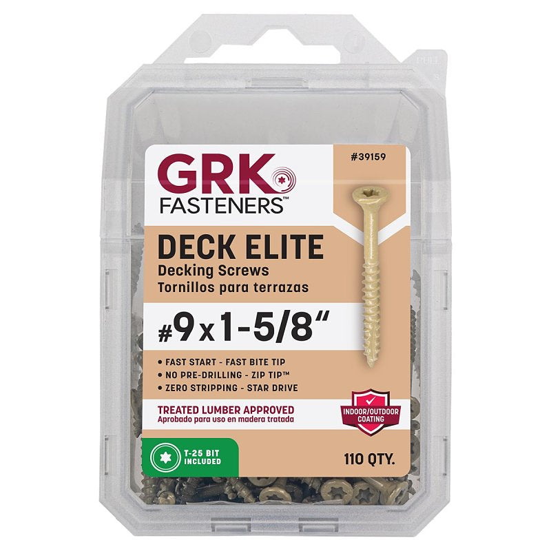 GRK Fasteners Deck Elite Series 39159 Deck Screw, #9 x 1-5/8 in, Coarse Thread, Bugle Head, Torx Drive, 6-Point