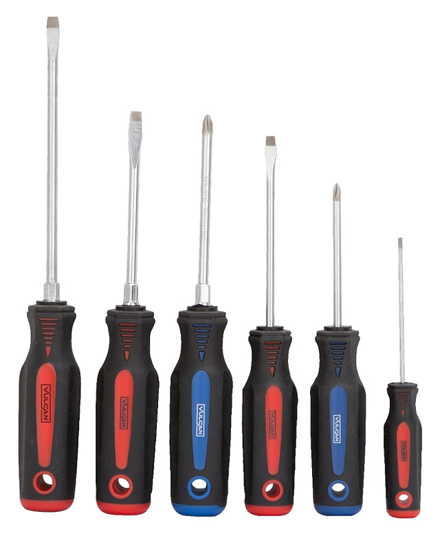 Vulcan SD-SET-6 Screwdriver Set, 6-Piece, Chrome Vanadium Steel, Chrome, Black & Blue/Black & Red (Handle)