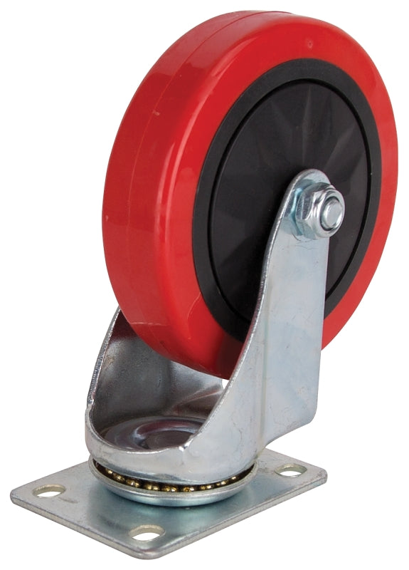 ProSource JC-385-G Swivel Caster, 5 in Dia Wheel, 30 mm W Wheel, PU Wheel, Red, 275 lb, Steel Housing Material