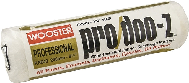 Wooster KR643-9 1/2 Roller Cover, 1/2 in Thick Nap, 9-1/2 in L, Woven Fabric Cover, White