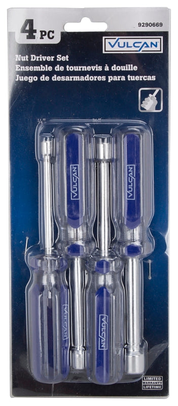 Vulcan JLO-040 Nut Driver Set, 4-Piece, Carbon Steel, Chrome, Transparent & Blue (Handle)