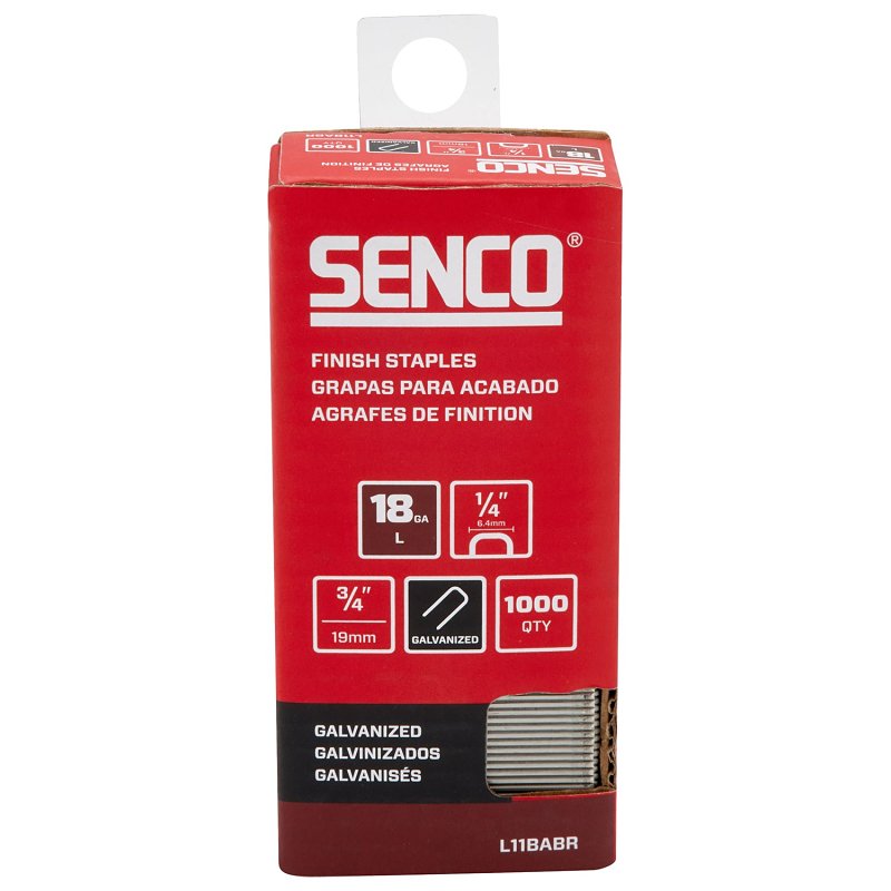 Senco L11BABR Medium Wire Staple Strip, 1/4 in W Crown, 3/4 in L Leg, 18 ga, Galvanized/Sencote