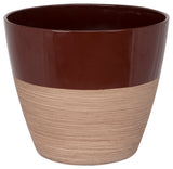 Landscapers Select PT-S068 Planter, 8 in Dia, 7 in H, Round, Resin, Red/Wood, Red/Wood, Pack of 6