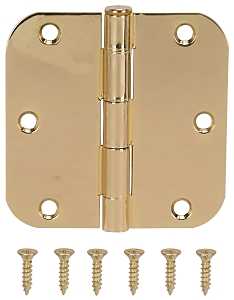 ProSource 20347BBX Door Hinge, Steel, Bright Brass, Loose Pin, 180 deg Range of Motion, Screw Mounting