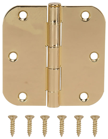 ProSource 20347BBX Door Hinge, Steel, Bright Brass, Loose Pin, 180 deg Range of Motion, Screw Mounting