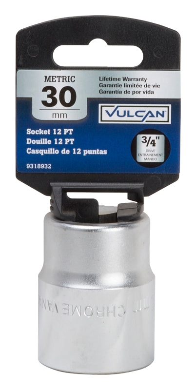 Vulcan MT-SM6030 Drive Socket, 30 mm Socket, 3/4 in Drive, 12-Point, Chrome Vanadium Steel, Chrome