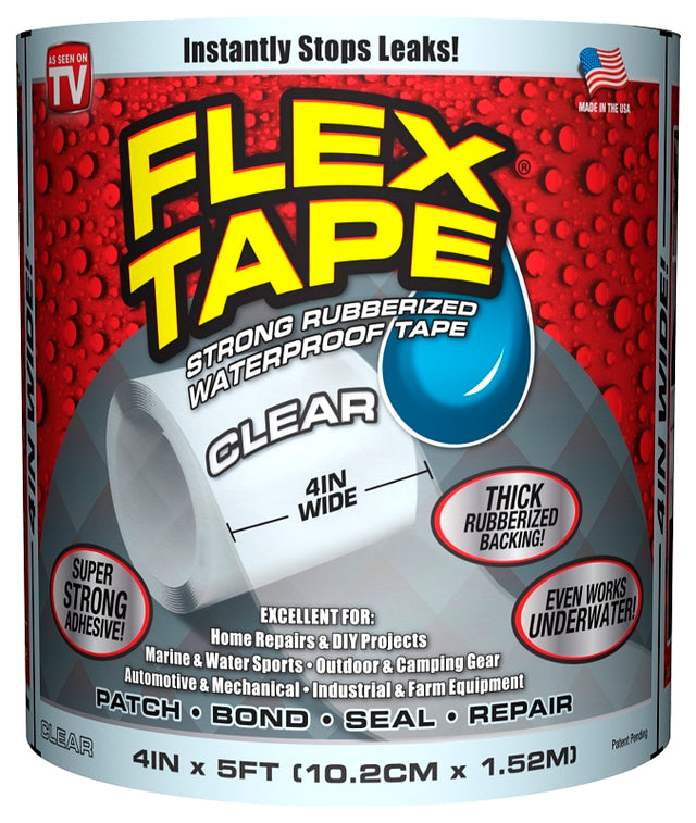 Flex Seal TFSCLRR0405 Repair Tape, 5 ft L, 4 in W, Clear