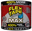 Flex Tape TFSMAXBLK04 Tape, 25 ft L, 4 in W, Rubber Backing, Black