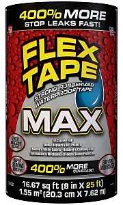 Flex Tape TFSMAXBLK08 Tape, 25 ft L, 8 in W, Rubber Backing, Black