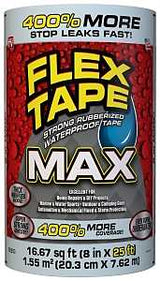 Flex Tape TFSMAXCLR08 Tape, 25 ft L, 8 in W, Rubber Backing, Clear